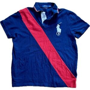 Polo Ralph Lauren Mens Custom Slim Fit Big Pony Sash Polo Shirt Navy Blue Red L